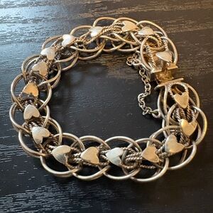 Sterling Silver 925 Heart Dangle Charm Bracelet, 18.83g, 7cm Signed